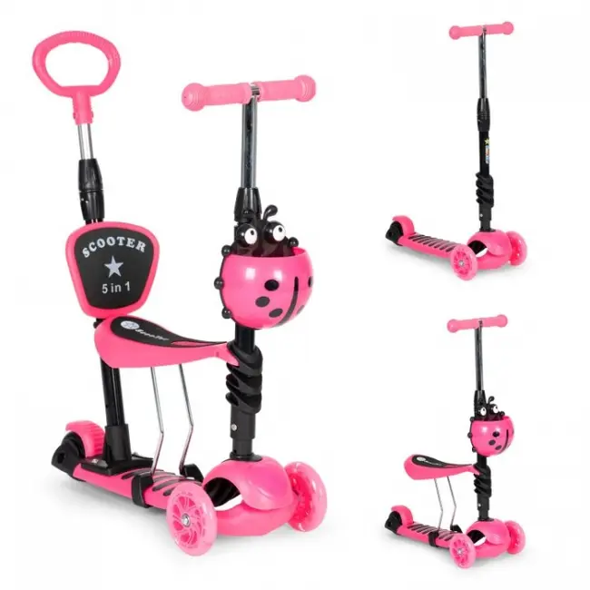 Trotineta 5 in 1 cu sezut si 3 roti cu led ecotoys ym-sw-6 - roz edeediym-sw-6pink