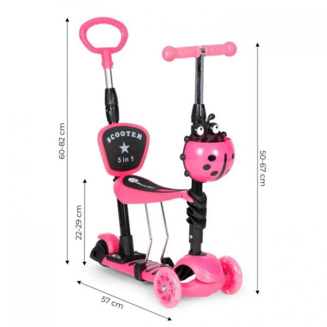 Trotineta 5 in 1 cu sezut si 3 roti cu led ecotoys ym-sw-6 - roz edeediym-sw-6pink