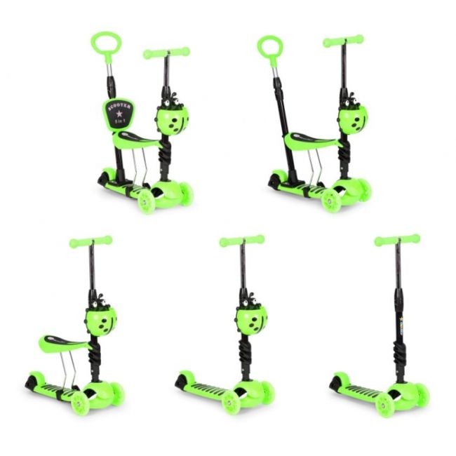 Trotineta 5 in 1 cu sezut si 3 roti cu led ecotoys ym-sw-6 - verde edeediym-sw-6green