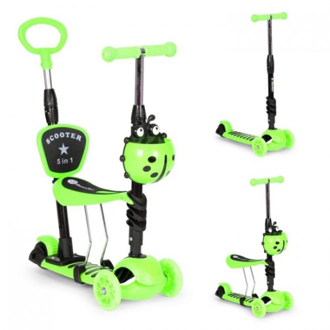 Trotineta 5 in 1 cu sezut si 3 roti cu led ecotoys ym-sw-6 - verde edeediym-sw-6green