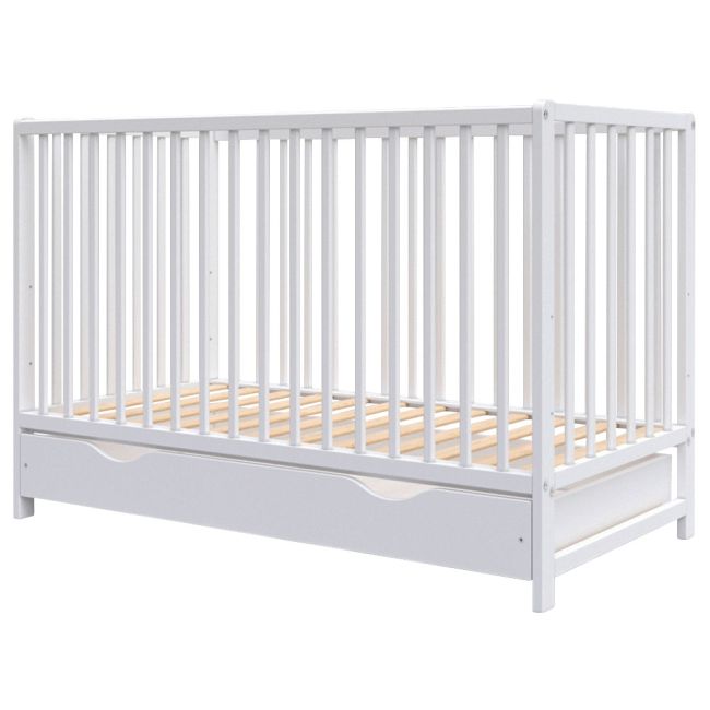 Patut copii din lemn hubners dominic 120x60 cm alb cu sertar hubphdom12als