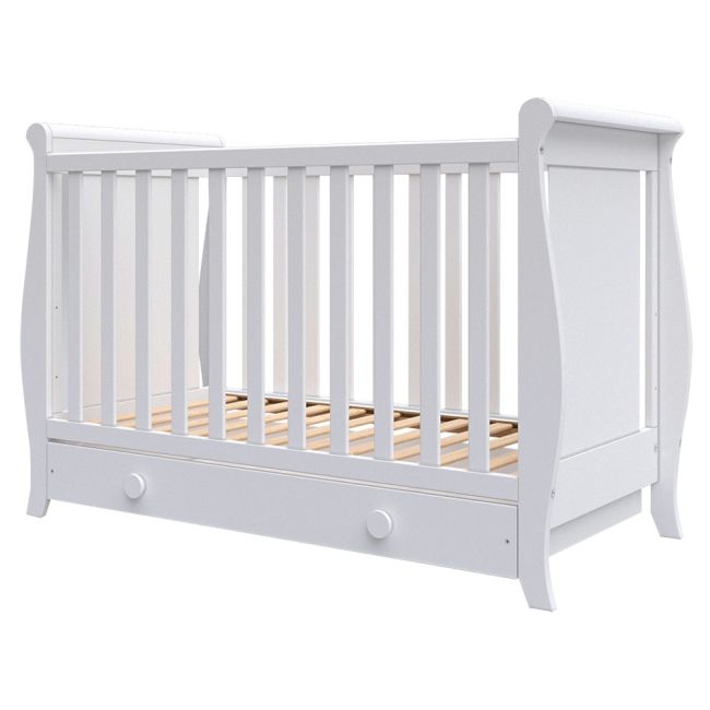 Patut copii din lemn hubners mira 120x60 cm alb cu sertar hubphmir12als
