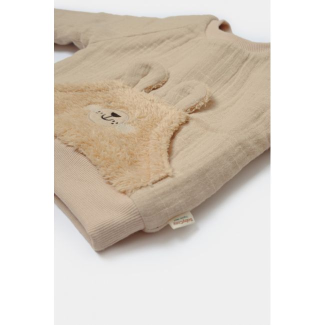 Set bluza cu buzunar si pantaloni Ursulet, Winter muselin, 100% bumbac dublat - Apricot, BabyCosy (Marime: 9-12 luni) JEMBC-CSYM7032-9