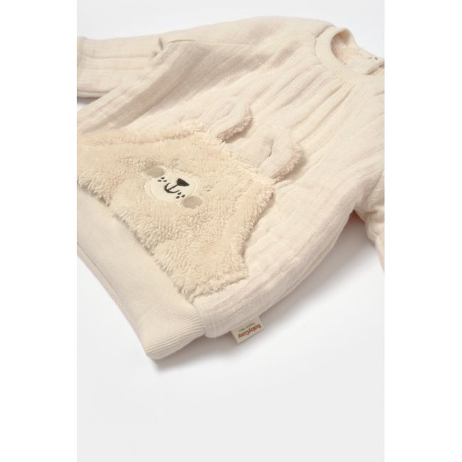 Set bluza cu buzunar si pantaloni Ursulet, Winter muselin, 100% bumbac dublat - Stone, BabyCosy (Marime: 3-6 Luni) JEMBC-CSYM7030-3