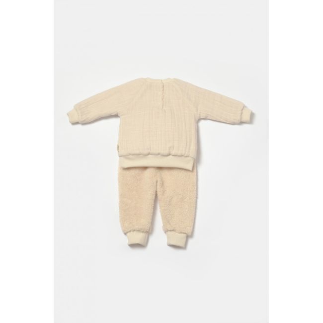 Set bluza cu buzunar si pantaloni Ursulet, Winter muselin, 100% bumbac dublat - Stone, BabyCosy (Marime: 6-9 luni) JEMBC-CSYM7030-6