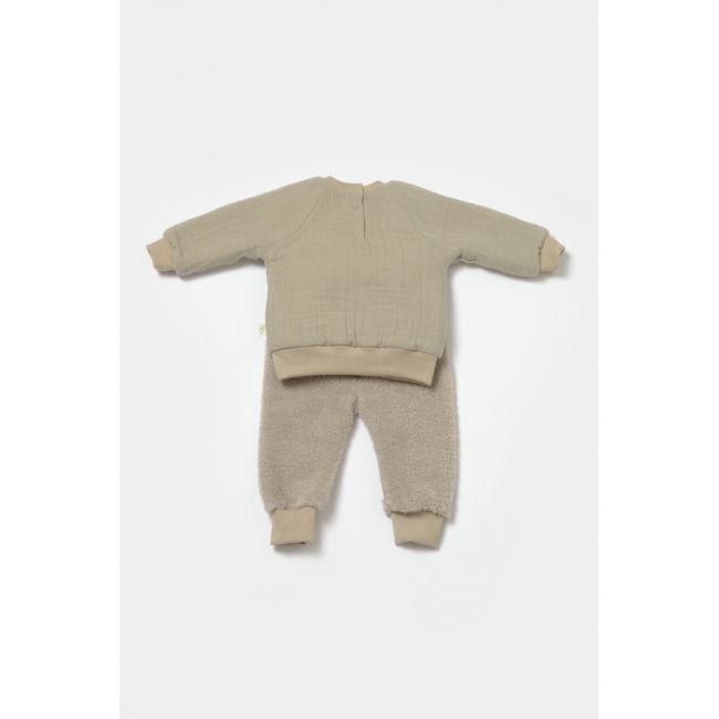 Set bluza cu buzunar si pantaloni Ursulet, Winter muselin, 100% bumbac dublat - Verde, BabyCosy (Marime: 12-18 Luni) JEMBC-CSYM7031-12
