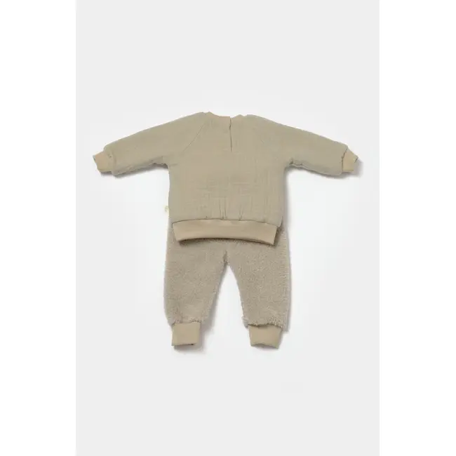 Set bluza cu buzunar si pantaloni Ursulet, Winter muselin, 100% bumbac dublat - Verde, BabyCosy (Marime: 18-24 Luni) JEMBC-CSYM7031-18