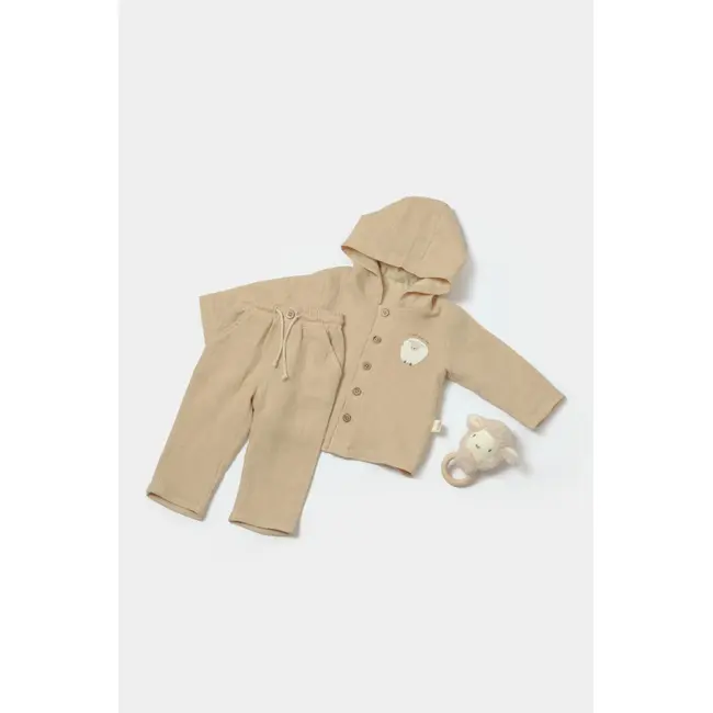 Set bluza cu gluga si pantaloni, Winter muselin, 100% bumbac - Apricot, BabyCosy (Marime: 12-18 Luni) JEMBC-CSYM7035-12