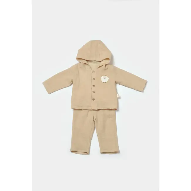 Set bluza cu gluga si pantaloni, Winter muselin, 100% bumbac - Apricot, BabyCosy (Marime: 12-18 Luni) JEMBC-CSYM7035-12