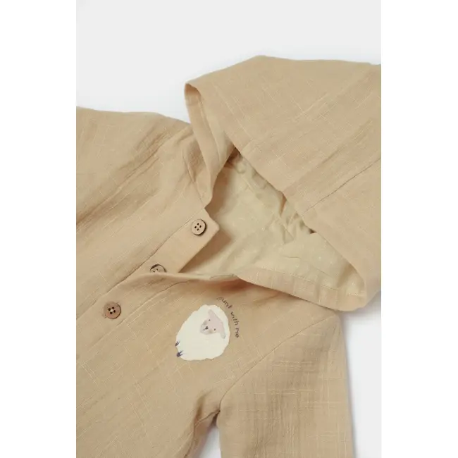 Set bluza cu gluga si pantaloni, Winter muselin, 100% bumbac - Apricot, BabyCosy (Marime: 12-18 Luni) JEMBC-CSYM7035-12