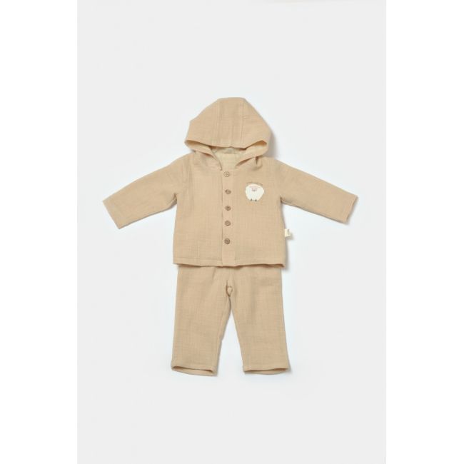 Set bluza cu gluga si pantaloni, Winter muselin, 100% bumbac - Apricot, BabyCosy (Marime: 9-12 luni) JEMBC-CSYM7035-9