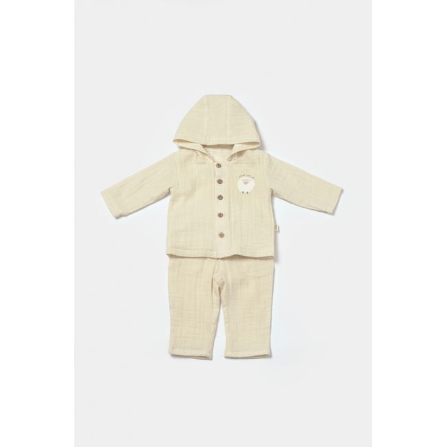 Set bluza cu gluga si pantaloni, Winter muselin, 100% bumbac - Stone, BabyCosy (Marime: 3-6 Luni) JEMBC-CSYM7033-3
