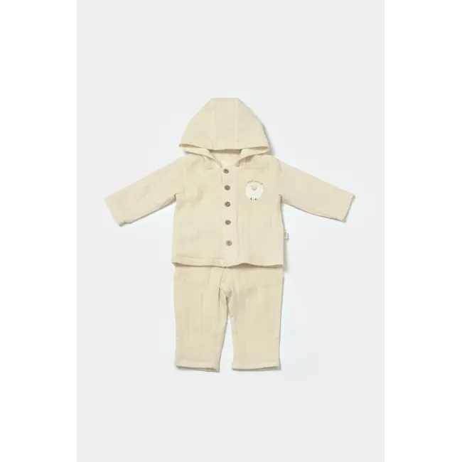 Set bluza cu gluga si pantaloni, Winter muselin, 100% bumbac - Stone, BabyCosy (Marime: 6-9 luni) JEMBC-CSYM7033-6