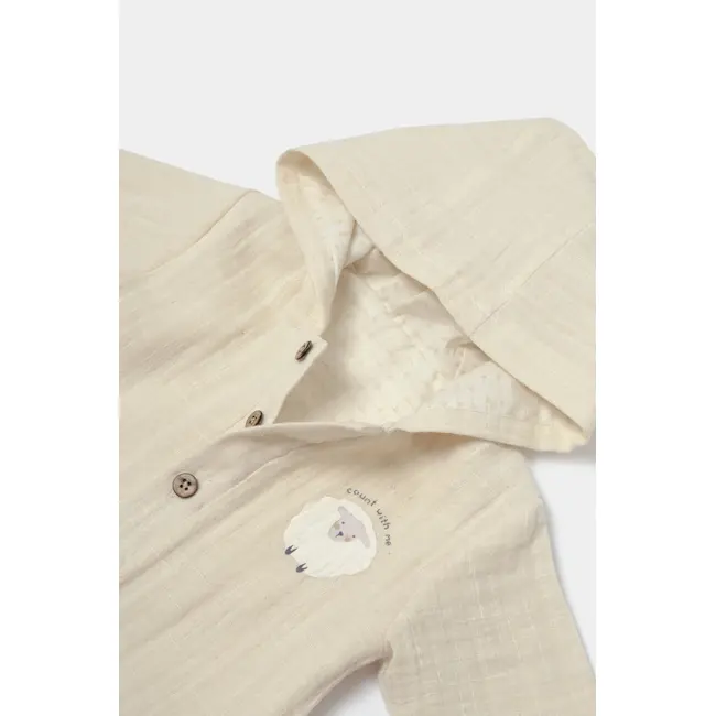 Set bluza cu gluga si pantaloni, Winter muselin, 100% bumbac - Stone, BabyCosy (Marime: 6-9 luni) JEMBC-CSYM7033-6