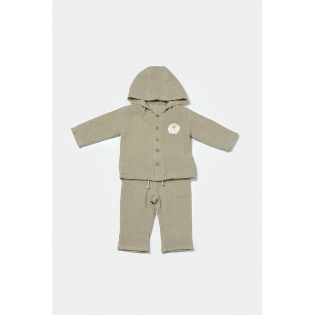 Set bluza cu gluga si pantaloni, Winter muselin, 100% bumbac - Verde, BabyCosy (Marime: 3-6 Luni) JEMBC-CSYM7034-3