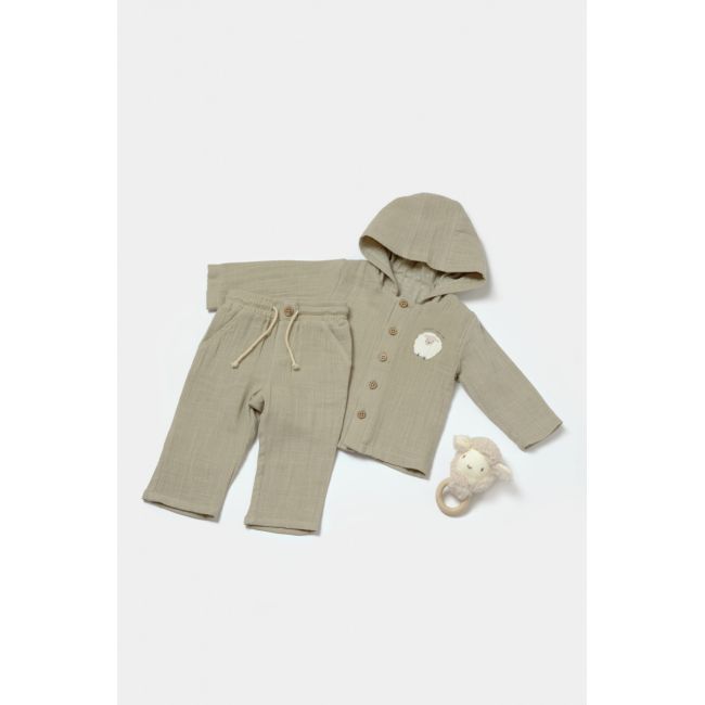 Set bluza cu gluga si pantaloni, Winter muselin, 100% bumbac - Verde, BabyCosy (Marime: 6-9 luni) JEMBC-CSYM7034-6