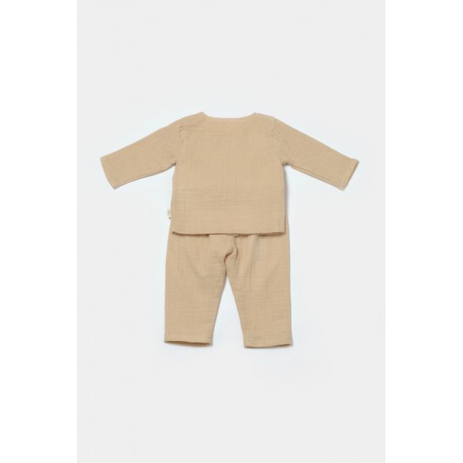 Set bluza cu nasturi si pantaloni , Winter muselin, 100% bumbac - Apricot, BabyCosy (Marime: 12-18 Luni) JEMBC-CSYM7020-12