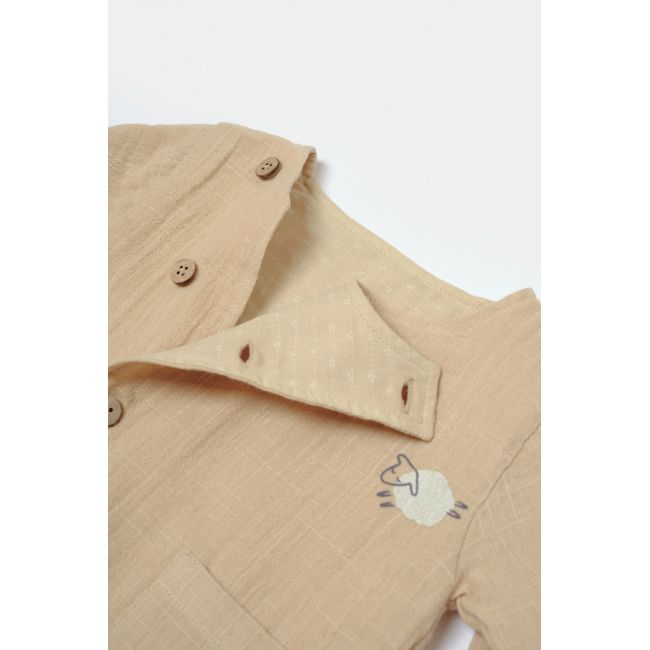 Set bluza cu nasturi si pantaloni , Winter muselin, 100% bumbac - Apricot, BabyCosy (Marime: 6-9 luni) JEMBC-CSYM7020-6