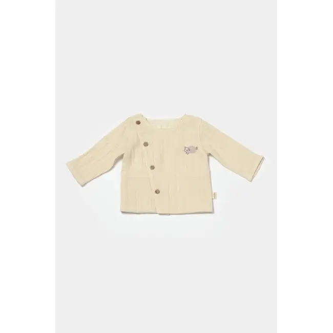 Set bluza cu nasturi si pantaloni , Winter muselin, 100% bumbac - Stone, BabyCosy (Marime: 12-18 Luni) JEMBC-CSYM7018-12