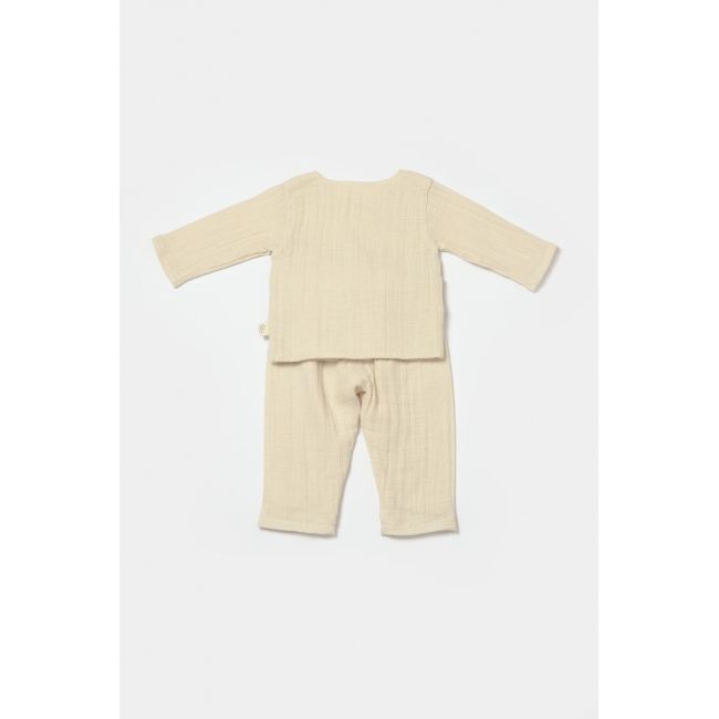 Set bluza cu nasturi si pantaloni , Winter muselin, 100% bumbac - Stone, BabyCosy (Marime: 3-6 Luni) JEMBC-CSYM7018-3