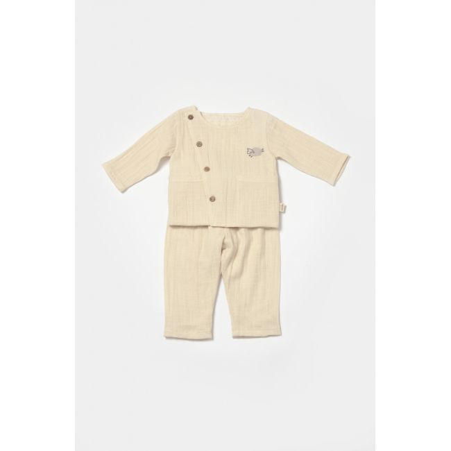 Set bluza cu nasturi si pantaloni , Winter muselin, 100% bumbac - Stone, BabyCosy (Marime: 3-6 Luni) JEMBC-CSYM7018-3