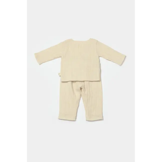 Set bluza cu nasturi si pantaloni , Winter muselin, 100% bumbac - Stone, BabyCosy (Marime: 6-9 luni) JEMBC-CSYM7018-6