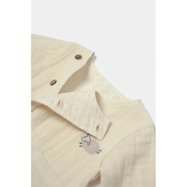 Set bluza cu nasturi si pantaloni , Winter muselin, 100% bumbac - Stone, BabyCosy (Marime: 9-12 luni) JEMBC-CSYM7018-9