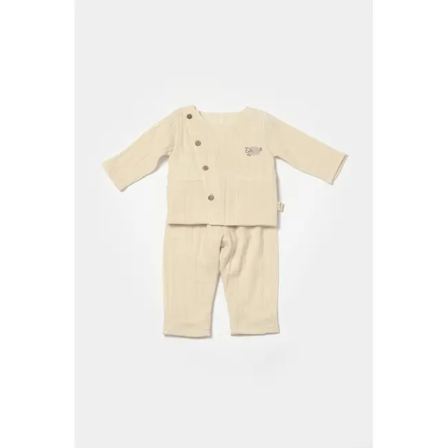 Set bluza cu nasturi si pantaloni , Winter muselin, 100% bumbac - Stone, BabyCosy (Marime: 9-12 luni) JEMBC-CSYM7018-9