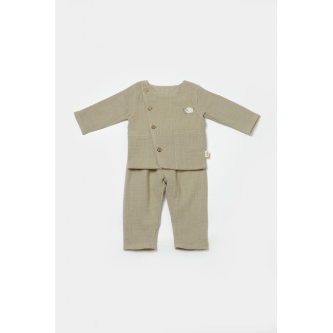 Set bluza cu nasturi si pantaloni , Winter muselin, 100% bumbac - Verde, BabyCosy (Marime: 12-18 Luni) JEMBC-CSYM7019-12