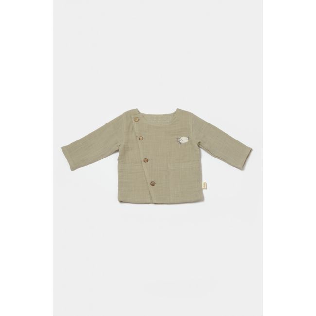 Set bluza cu nasturi si pantaloni , Winter muselin, 100% bumbac - Verde, BabyCosy (Marime: 6-9 luni) JEMBC-CSYM7019-6