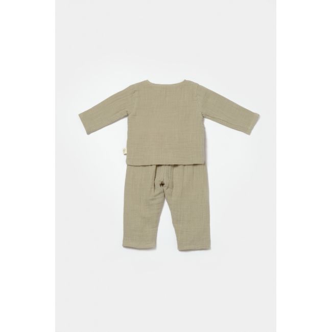 Set bluza cu nasturi si pantaloni , Winter muselin, 100% bumbac - Verde, BabyCosy (Marime: 6-9 luni) JEMBC-CSYM7019-6
