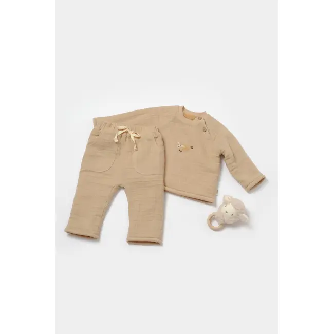 Set bluza dublata si pantaloni, Winter muselin, 100% bumbac - Apricot, BabyCosy (Marime: 12-18 Luni) JEMBC-CSYM7023-12