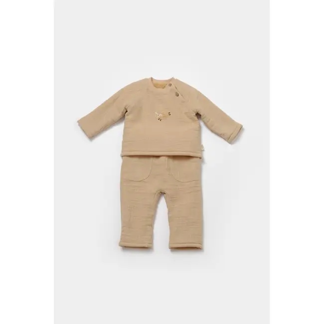 Set bluza dublata si pantaloni, Winter muselin, 100% bumbac - Apricot, BabyCosy (Marime: 12-18 Luni) JEMBC-CSYM7023-12