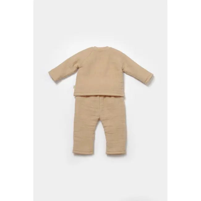 Set bluza dublata si pantaloni, Winter muselin, 100% bumbac - Apricot, BabyCosy (Marime: 3-6 Luni) JEMBC-CSYM7023-3