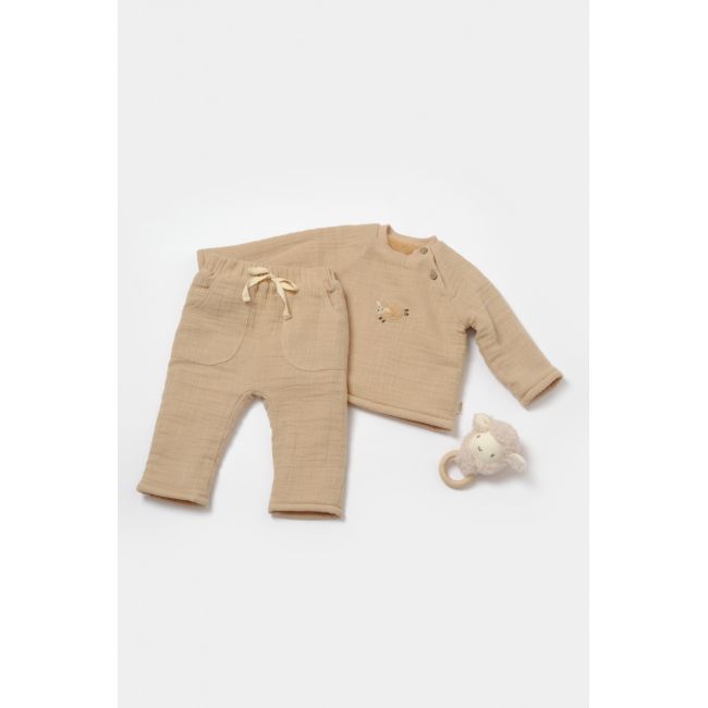 Set bluza dublata si pantaloni, Winter muselin, 100% bumbac - Apricot, BabyCosy (Marime: 6-9 luni) JEMBC-CSYM7023-6