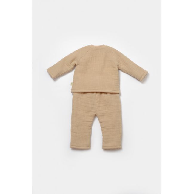 Set bluza dublata si pantaloni, Winter muselin, 100% bumbac - Apricot, BabyCosy (Marime: 6-9 luni) JEMBC-CSYM7023-6