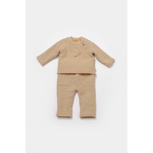 Set bluza dublata si pantaloni, Winter muselin, 100% bumbac - Apricot, BabyCosy (Marime: 9-12 luni) JEMBC-CSYM7023-9