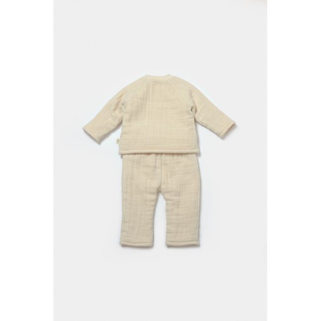Set bluza dublata si pantaloni, Winter muselin, 100% bumbac - Stone, BabyCosy (Marime: 12-18 Luni) JEMBC-CSYM7021-12