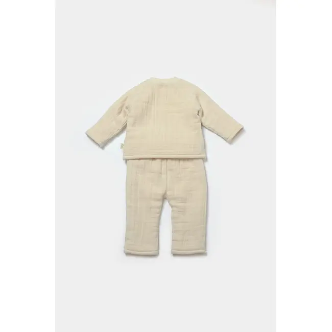 Set bluza dublata si pantaloni, Winter muselin, 100% bumbac - Stone, BabyCosy (Marime: 6-9 luni) JEMBC-CSYM7021-6