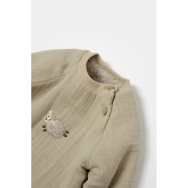 Set bluza dublata si pantaloni, Winter muselin, 100% bumbac - Verde, BabyCosy (Marime: 12-18 Luni) JEMBC-CSYM7022-12