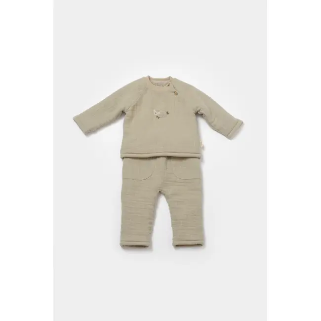 Set bluza dublata si pantaloni, Winter muselin, 100% bumbac - Verde, BabyCosy (Marime: 12-18 Luni) JEMBC-CSYM7022-12