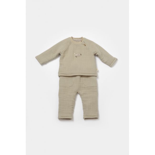 Set bluza dublata si pantaloni, Winter muselin, 100% bumbac - Verde, BabyCosy (Marime: 6-9 luni) JEMBC-CSYM7022-6