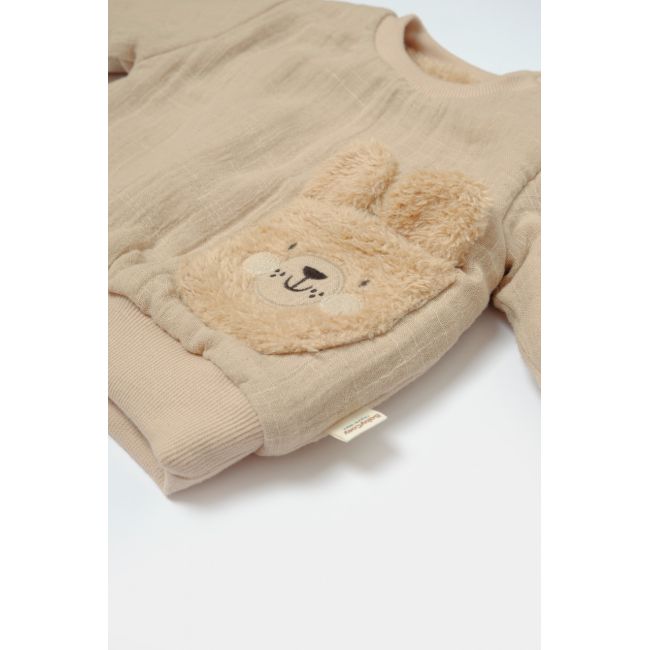 Set bluza dublata si pantaloni Ursulet, Winter muselin, 100% bumbac - Apricot, BabyCosy (Marime: 3-6 Luni) JEMBC-CSYM7029-3