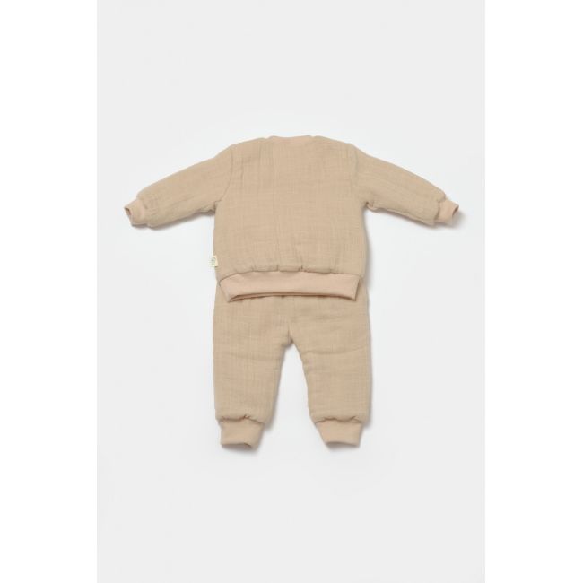 Set bluza dublata si pantaloni Ursulet, Winter muselin, 100% bumbac - Apricot, BabyCosy (Marime: 3-6 Luni) JEMBC-CSYM7029-3