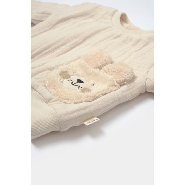 Set bluza dublata si pantaloni Ursulet, Winter muselin, 100% bumbac - Stone, BabyCosy (Marime: 3-6 Luni) JEMBC-CSYM7027-3