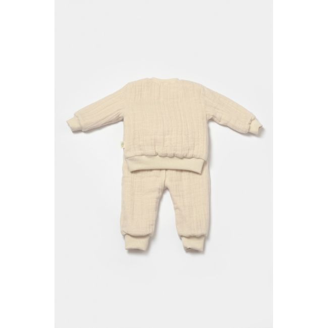 Set bluza dublata si pantaloni Ursulet, Winter muselin, 100% bumbac - Stone, BabyCosy (Marime: 3-6 Luni) JEMBC-CSYM7027-3