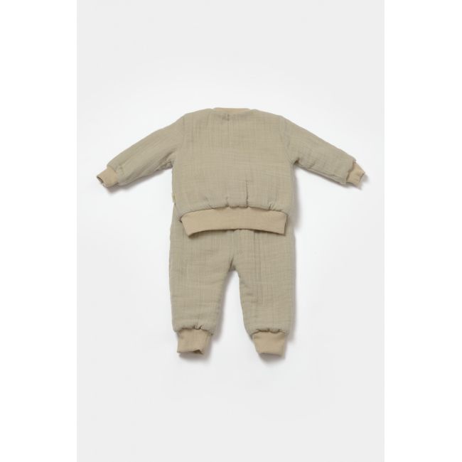 Set bluza dublata si pantaloni Ursulet, Winter muselin, 100% bumbac - Verde, BabyCosy (Marime: 3-6 Luni) JEMBC-CSYM7028-3