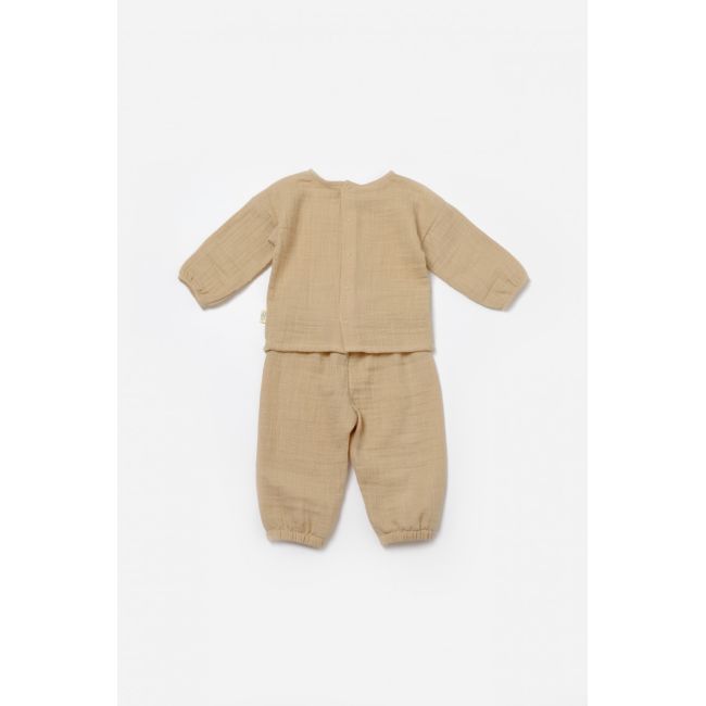 Set bluza si pantaloni, Winter muselin, 100% bumbac - Apricot, BabyCosy (Marime: 12-18 Luni) JEMBC-CSYM7017-12