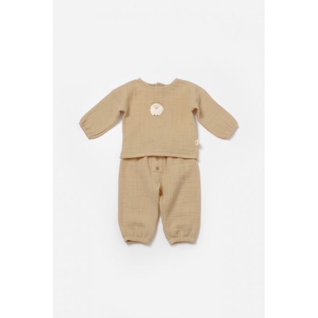 Set bluza si pantaloni, Winter muselin, 100% bumbac - Apricot, BabyCosy (Marime: 12-18 Luni) JEMBC-CSYM7017-12