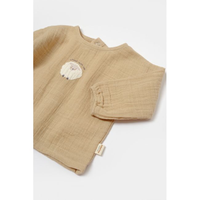 Set bluza si pantaloni, Winter muselin, 100% bumbac - Apricot, BabyCosy (Marime: 9-12 luni) JEMBC-CSYM7017-9